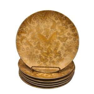 Dorothy C Thorpe VTG Porcelain Salad Plates Gold w/Butterflies- Set of (6) 7.75"